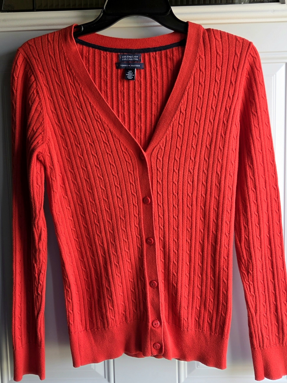 Tommy Hilfiger Red Cable-Knit V-Neck Cardigan Sweater